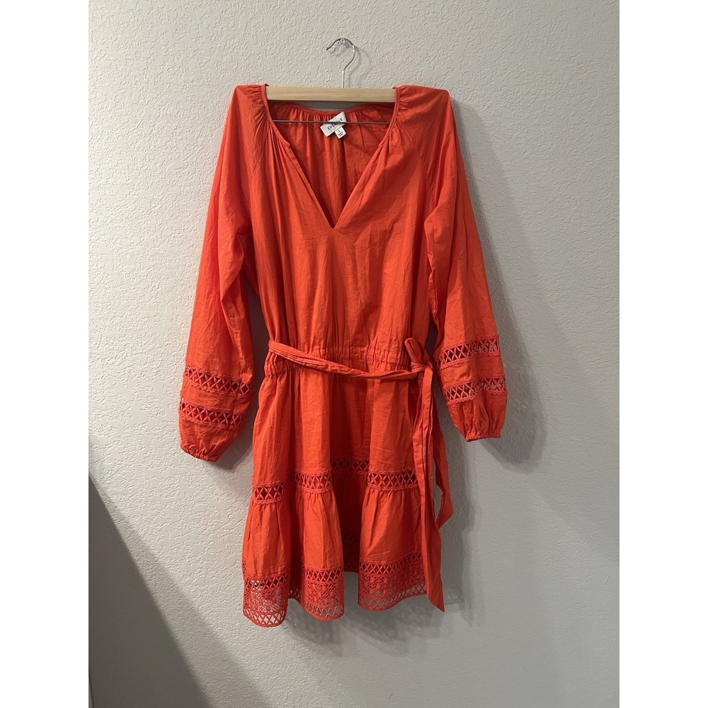 Evereve Juliana Dress Red Cotton Pockets Elastic Tie Waist Sz S Cottagecore Boho